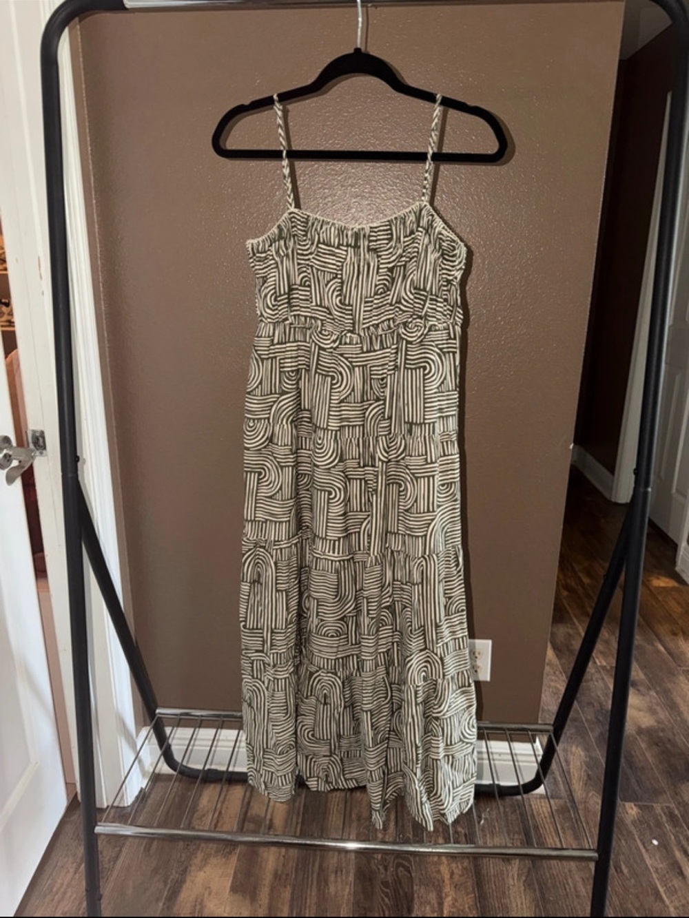 Blu Pepper Olive Green and White Abstract Print Maxi Dress